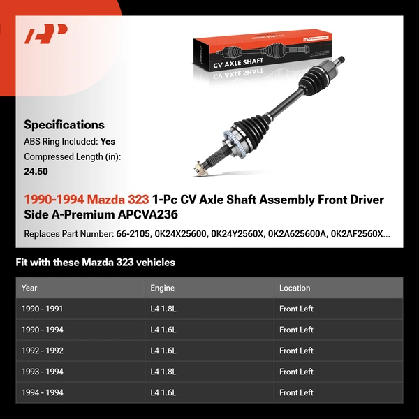 1990-1994 Mazda 323 1-Pc CV Axle Shaft Assembly Front Driver Side A-Premium APCVA236