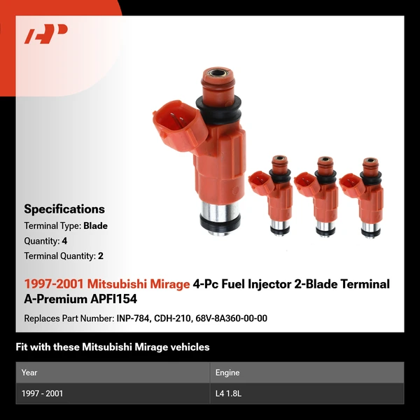 1997-2001 Mitsubishi Mirage 4-Pc Fuel Injector 2-Blade Terminal A-Premium APFI154