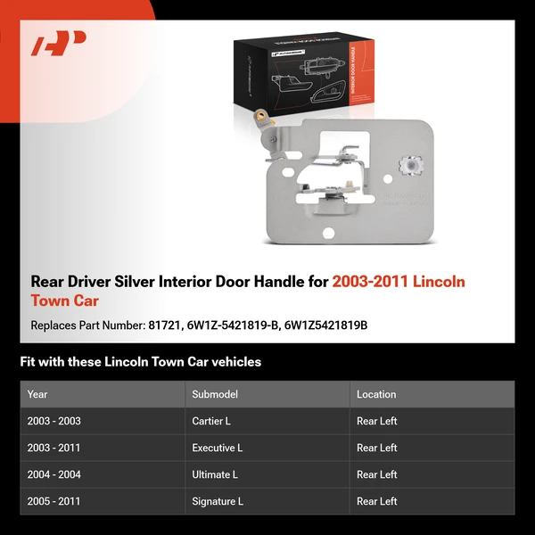 Rear Driver Silver Interior Door Handle for 2003-2011 Lincoln Town Car