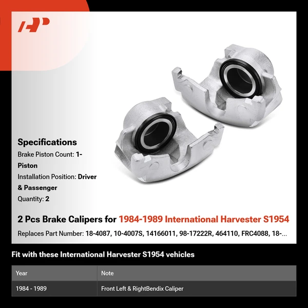 2 Pcs Brake Calipers for 1984-1989 International Harvester S1954