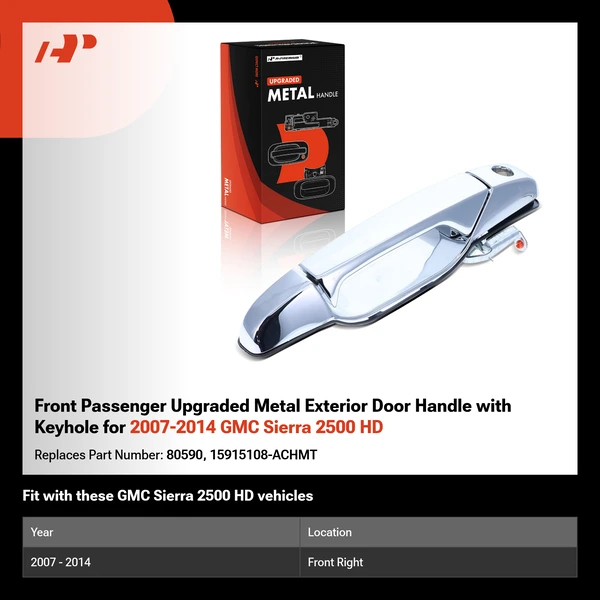 Front Passenger Upgraded Metal Exterior Door Handle with Keyhole for 2007-2014 GMC Sierra 2500 HD