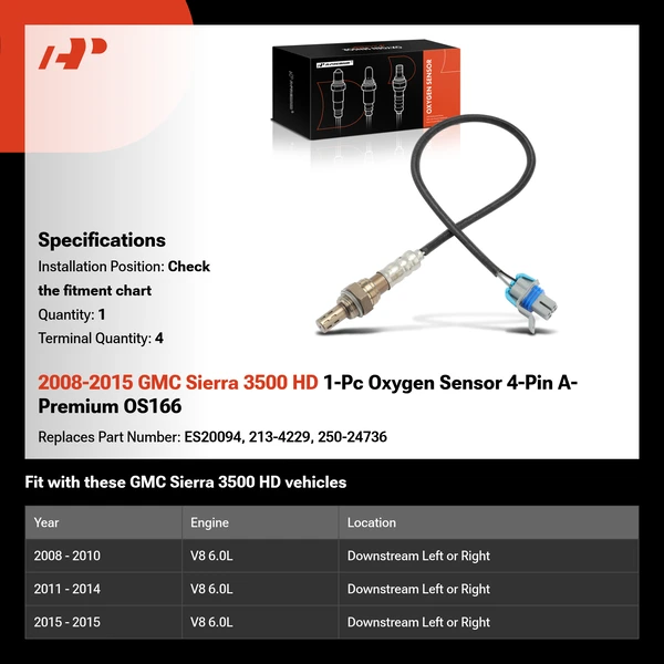 2008-2015 GMC Sierra 3500 HD 1-Pc Oxygen Sensor 4-Pin A-Premium OS166