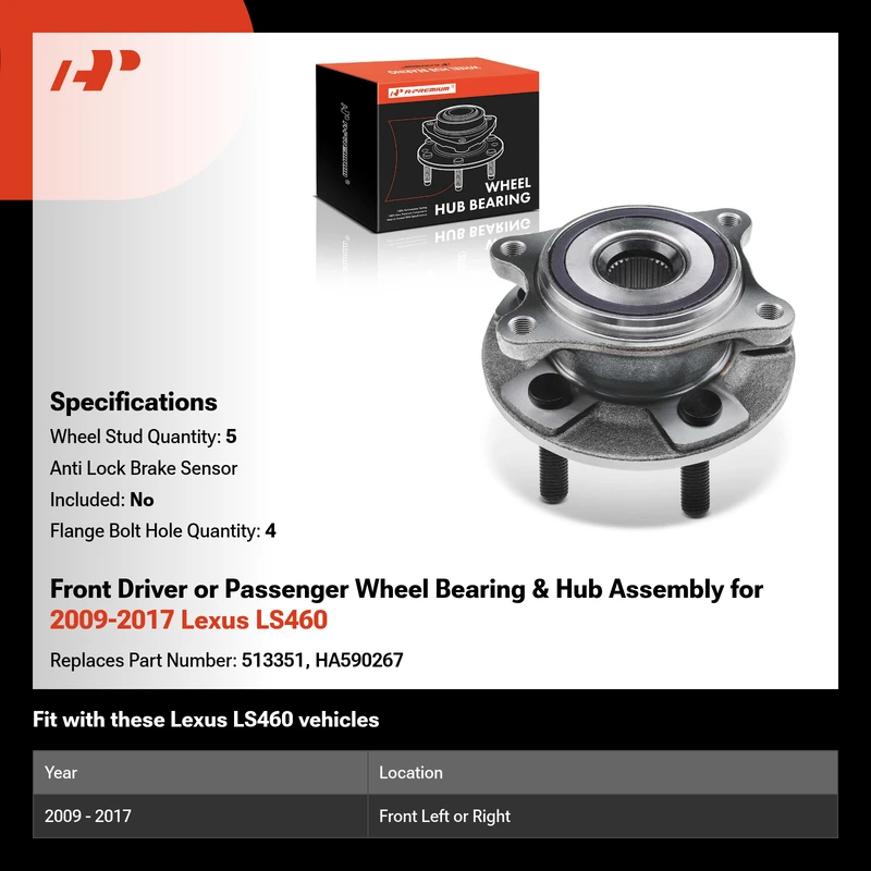 Front Driver or Passenger Wheel Bearing & Hub Assembly for 2009-2017 Lexus LS460