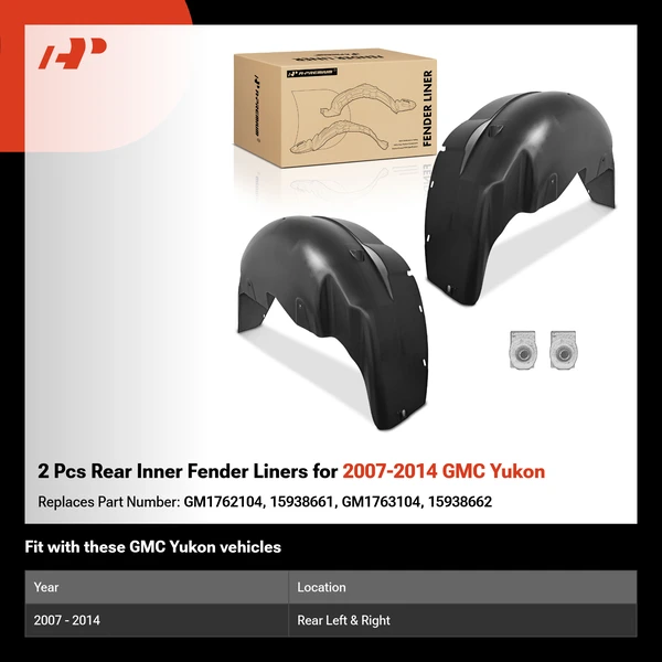 2 Pcs Rear Inner Fender Liners for 2007-2014 GMC Yukon
