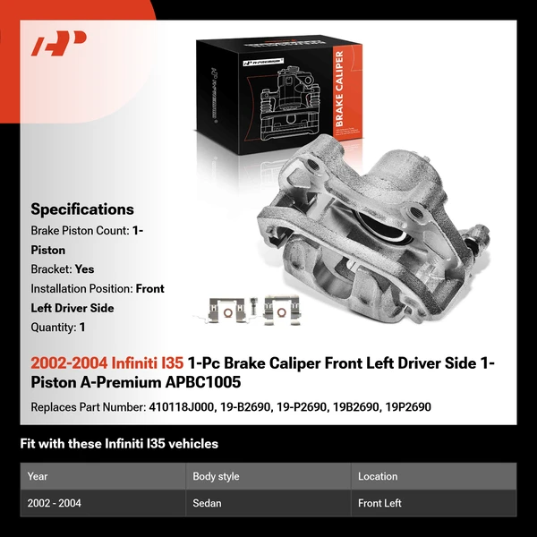 2002-2004 Infiniti I35 1-Pc Brake Caliper Front Left Driver Side 1-Piston A-Premium APBC1005