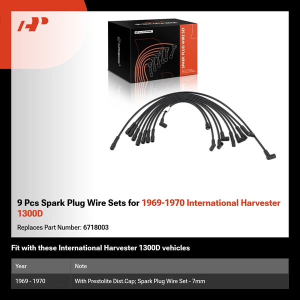 9 Pcs Spark Plug Wire Sets for 1969-1970 International Harvester 1300D