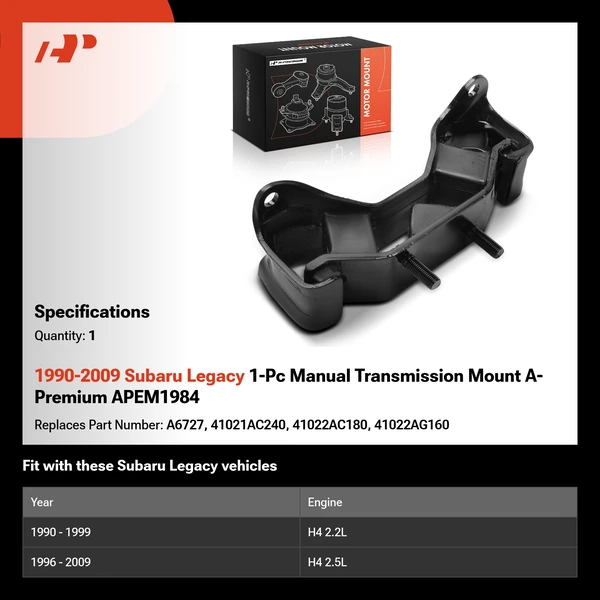 1990-2009 Subaru Legacy 1-Pc Manual Transmission Mount A-Premium APEM1984