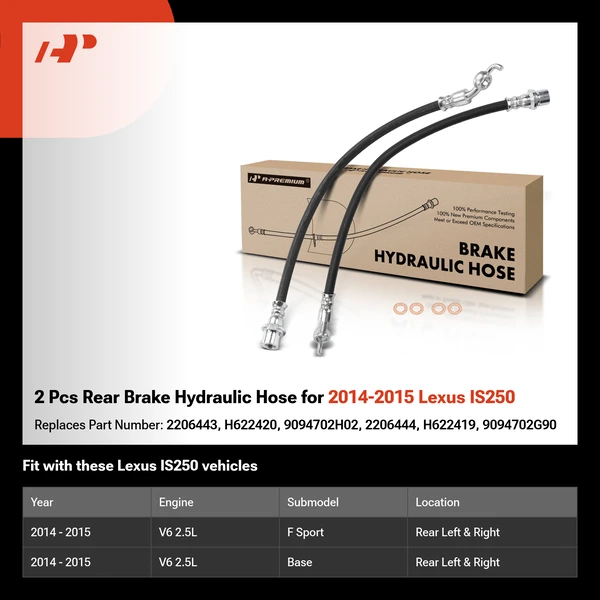 2 Pcs Rear Brake Hydraulic Hose for 2014-2015 Lexus IS250