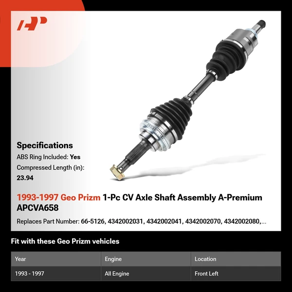 1993-1997 Geo Prizm 1-Pc CV Axle Shaft Assembly A-Premium APCVA658