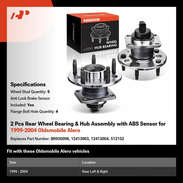 2 Pcs Rear Wheel Bearing & Hub Assembly with ABS Sensor for 1999-2004 Oldsmobile Alero