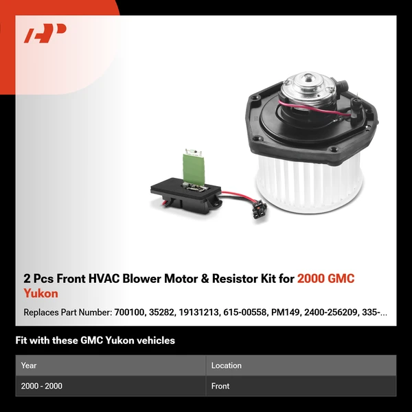 2 Pcs Front HVAC Blower Motor & Resistor Kit for 2000 GMC Yukon