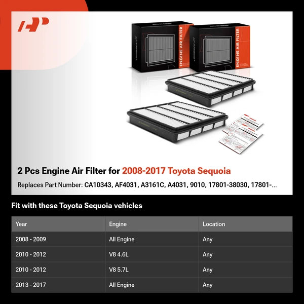 2 Pcs Engine Air Filter for 2008-2017 Toyota Sequoia