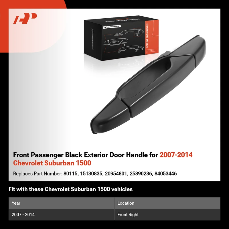 Front Passenger Black Exterior Door Handle for 2007-2014 Chevrolet Suburban 1500