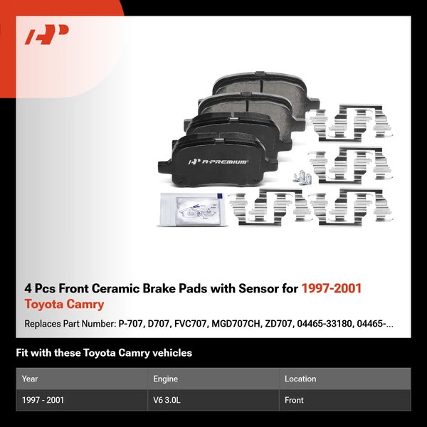 4 Pcs Front Ceramic Brake Pads with Sensor for 1997-2001 Toyota Camry