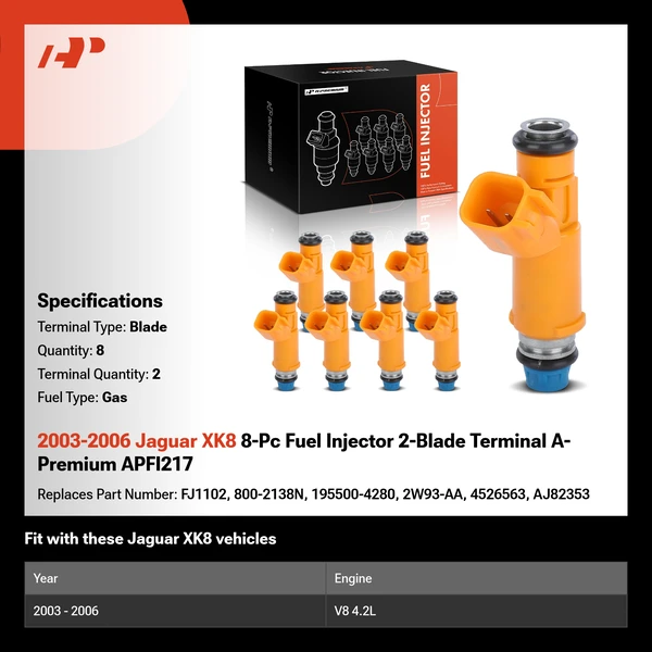 2003-2006 Jaguar XK8 8-Pc Fuel Injector 2-Blade Terminal A-Premium APFI217