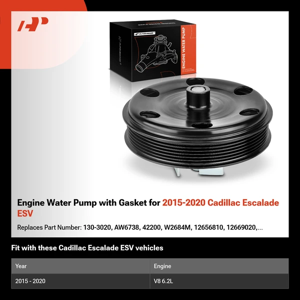 Engine Water Pump with Gasket for 2015-2020 Cadillac Escalade ESV