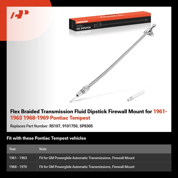 Flex Braided Transmission Fluid Dipstick Firewall Mount for 1961-1963 1968-1969 Pontiac Tempest
