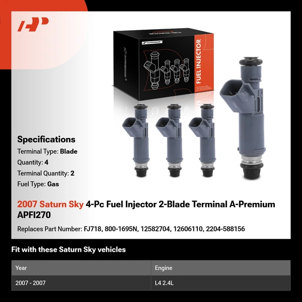 2007 Saturn Sky 4-Pc Fuel Injector 2-Blade Terminal A-Premium APFI270