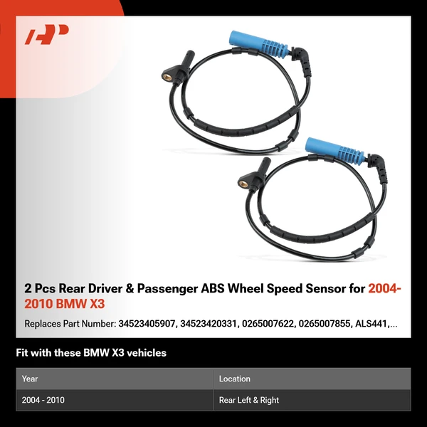 2 Pcs Rear Driver & Passenger ABS Wheel Speed Sensor for 2004-2010 BMW X3