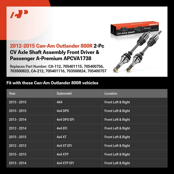 2012-2015 Can-Am Outlander 800R 2-Pc CV Axle Shaft Assembly Front Driver & Passenger A-Premium APCVA1738