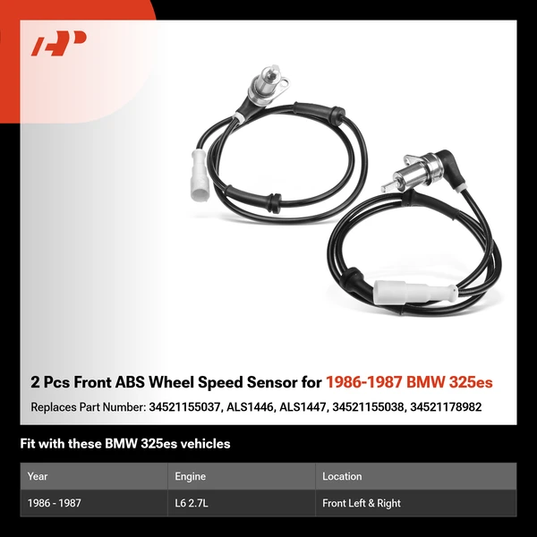 2 Pcs Front ABS Wheel Speed Sensor for 1986-1987 BMW 325es