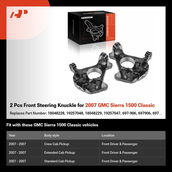 2 Pcs Front Steering Knuckle for 2007 GMC Sierra 1500 Classic