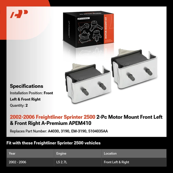 2002-2006 Freightliner Sprinter 2500 2-Pc Motor Mount Front Left & Front Right A-Premium APEM410