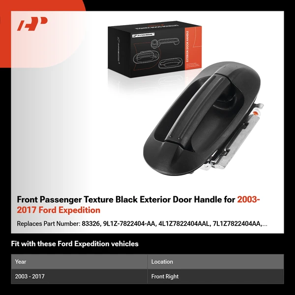 Front Passenger Texture Black Exterior Door Handle for 2003-2017 Ford Expedition