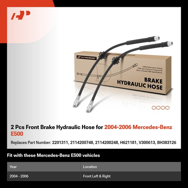2 Pcs Front Brake Hydraulic Hose for 2004-2006 Mercedes-Benz E500
