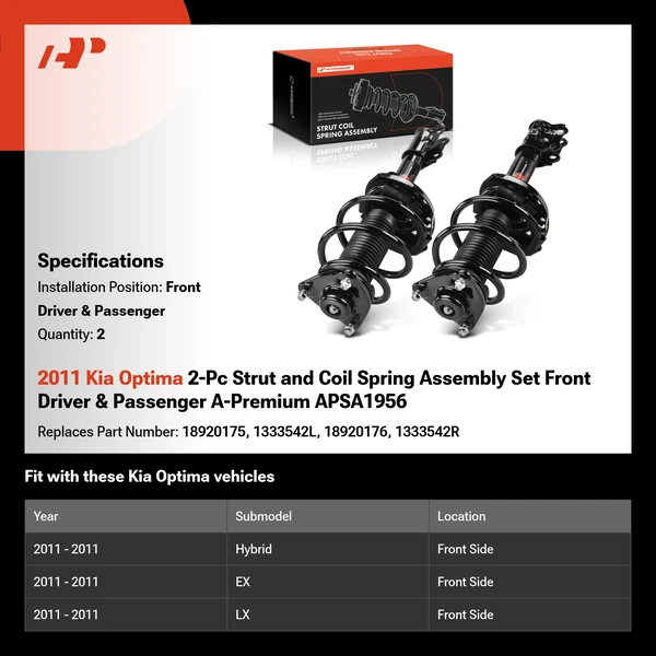 2011 Kia Optima 2-Pc Strut and Coil Spring Assembly Set Front Driver & Passenger A-Premium APSA1956