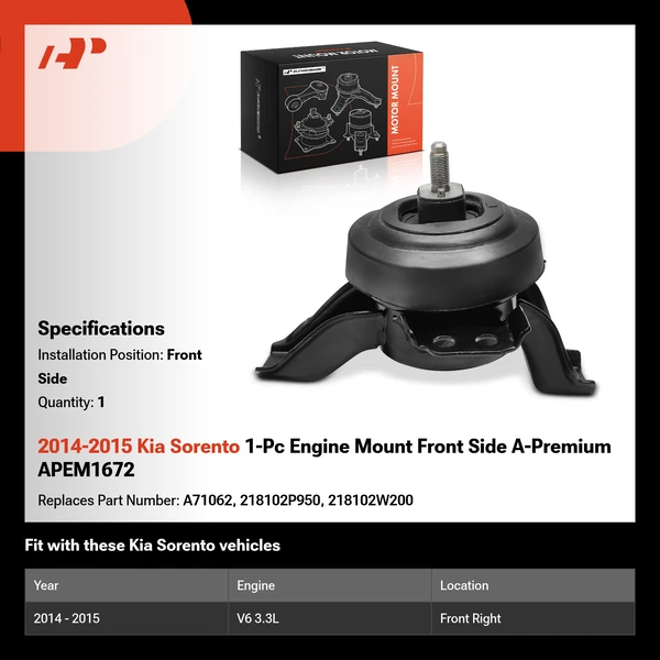2014-2015 Kia Sorento 1-Pc Engine Mount Front Side A-Premium APEM1672