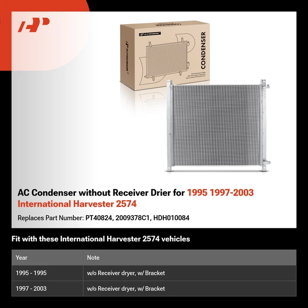 AC Condenser without Receiver Drier for 1995 1997-2003 International Harvester 2574