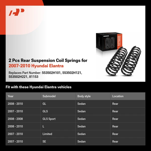 2 Pcs Rear Suspension Coil Springs for 2007-2010 Hyundai Elantra