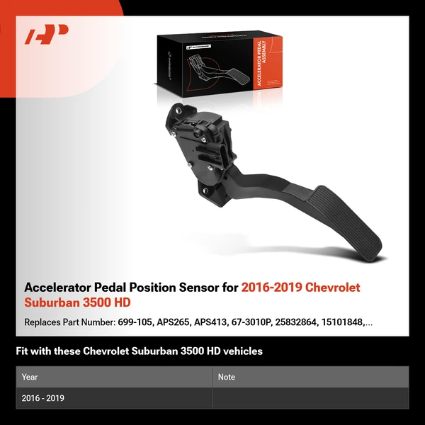 Accelerator Pedal Position Sensor for 2016-2019 Chevrolet Suburban 3500 HD