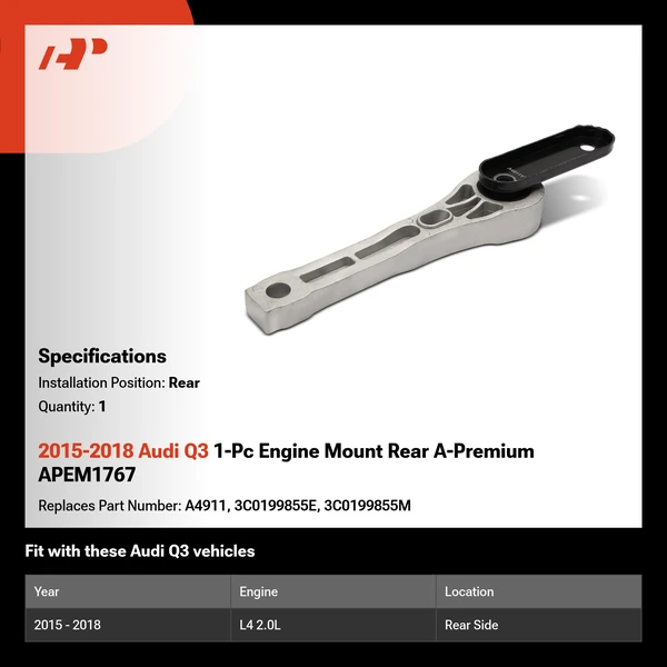 2015-2018 Audi Q3 1-Pc Engine Mount Rear A-Premium APEM1767