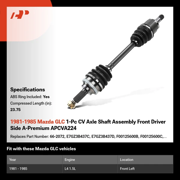 1981-1985 Mazda GLC 1-Pc CV Axle Shaft Assembly Front Driver Side A-Premium APCVA224