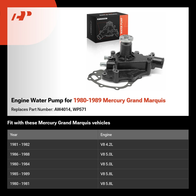 Engine Water Pump for 1980-1989 Mercury Grand Marquis