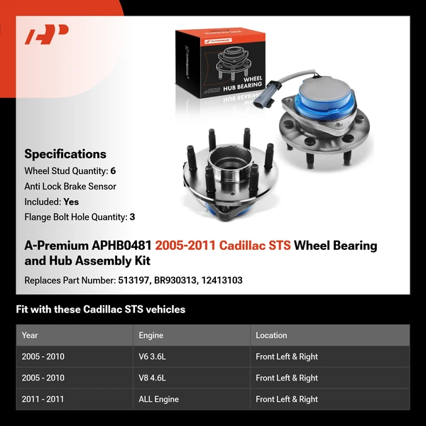 A-Premium APHB0481 2005-2011 Cadillac STS Wheel Bearing and Hub Assembly Kit