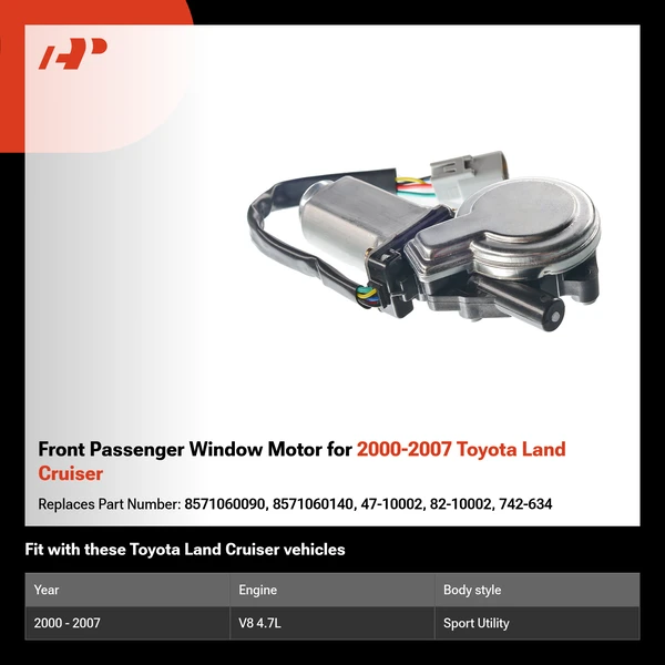 Front Passenger Window Motor for 2000-2007 Toyota Land Cruiser