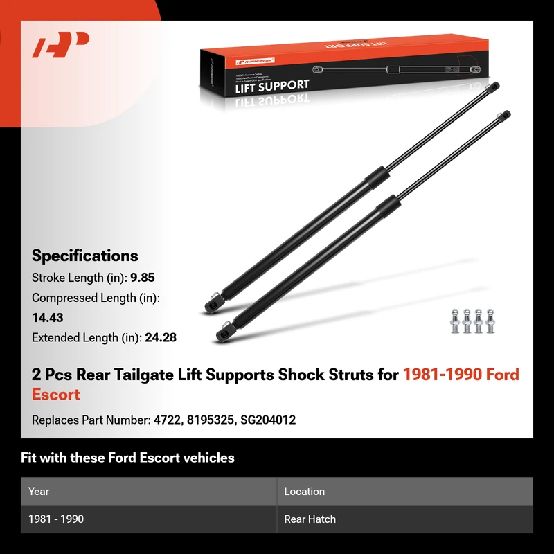 2 Pcs Rear Tailgate Lift Supports Shock Struts for 1981-1990 Ford Escort