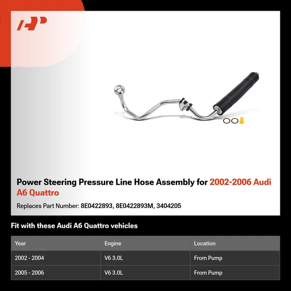 Power Steering Pressure Line Hose Assembly for 2002-2006 Audi A6 Quattro