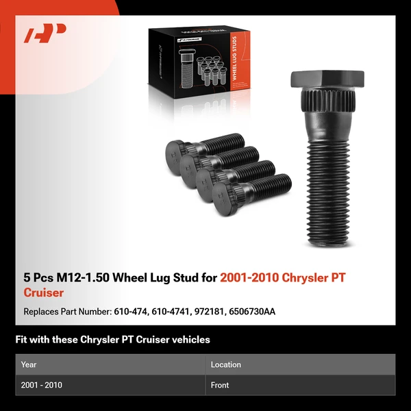 5 Pcs M12-1.50 Wheel Lug Stud for 2001-2010 Chrysler PT Cruiser