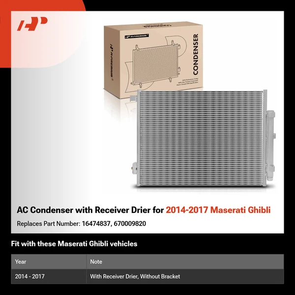 AC Condenser with Receiver Drier for 2014-2017 Maserati Ghibli