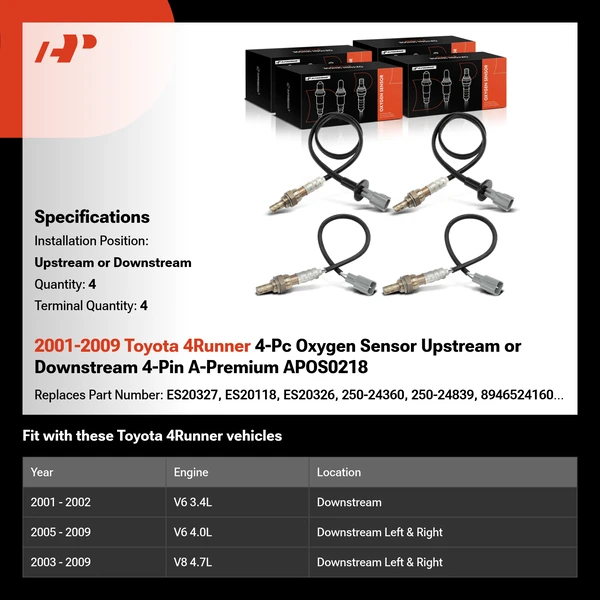 2001-2009 Toyota 4Runner 4-Pc Oxygen Sensor Upstream or Downstream 4-Pin A-Premium APOS0218