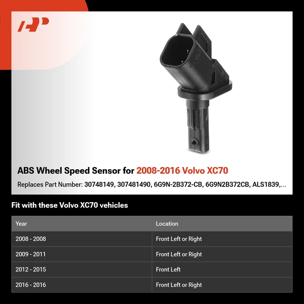 ABS Wheel Speed Sensor for 2008-2016 Volvo XC70