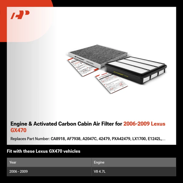 Engine & Activated Carbon Cabin Air Filter for 2006-2009 Lexus GX470