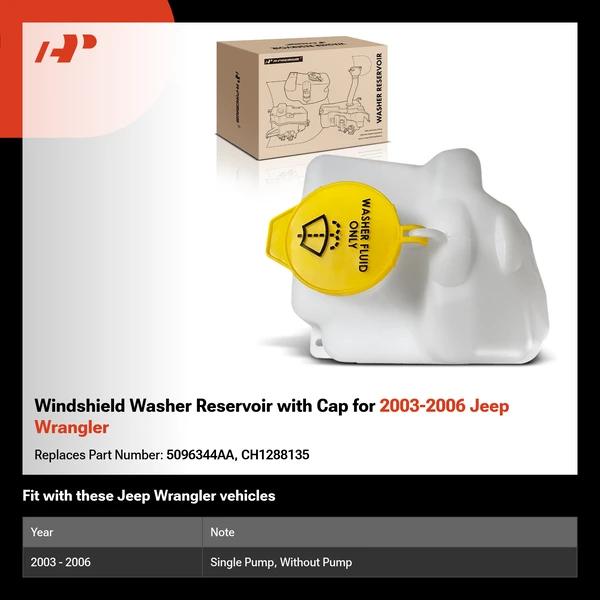 Windshield Washer Reservoir with Cap for 2003-2006 Jeep Wrangler