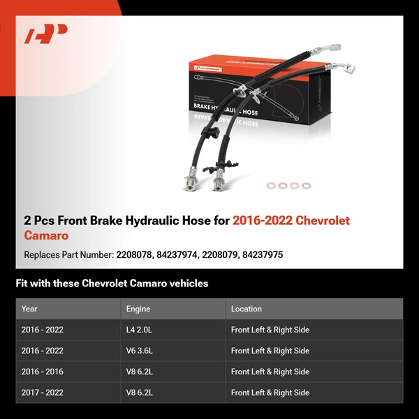 2 Pcs Front Brake Hydraulic Hose for 2016-2022 Chevrolet Camaro