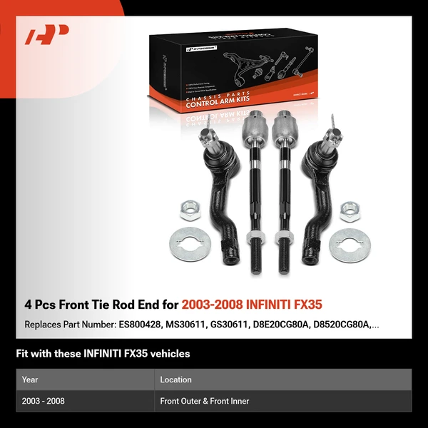4 Pcs Front Tie Rod End for 2003-2008 INFINITI FX35