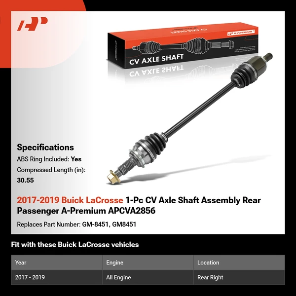 2017-2019 Buick LaCrosse 1-Pc CV Axle Shaft Assembly Rear Passenger A-Premium APCVA2856